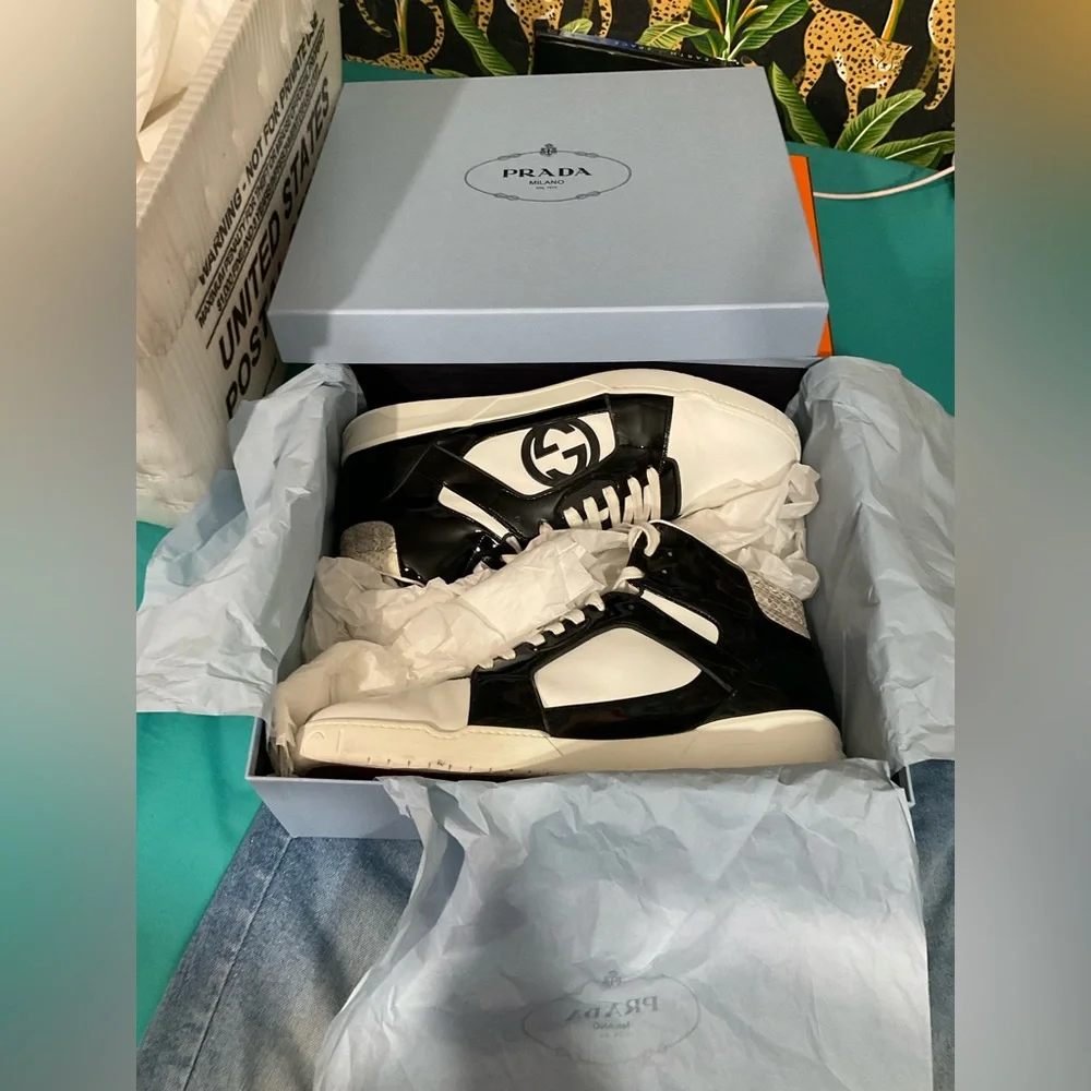 Men’s Gucci Rebound Snake B&W High Top Sneakers 15 AUTHENTIC
